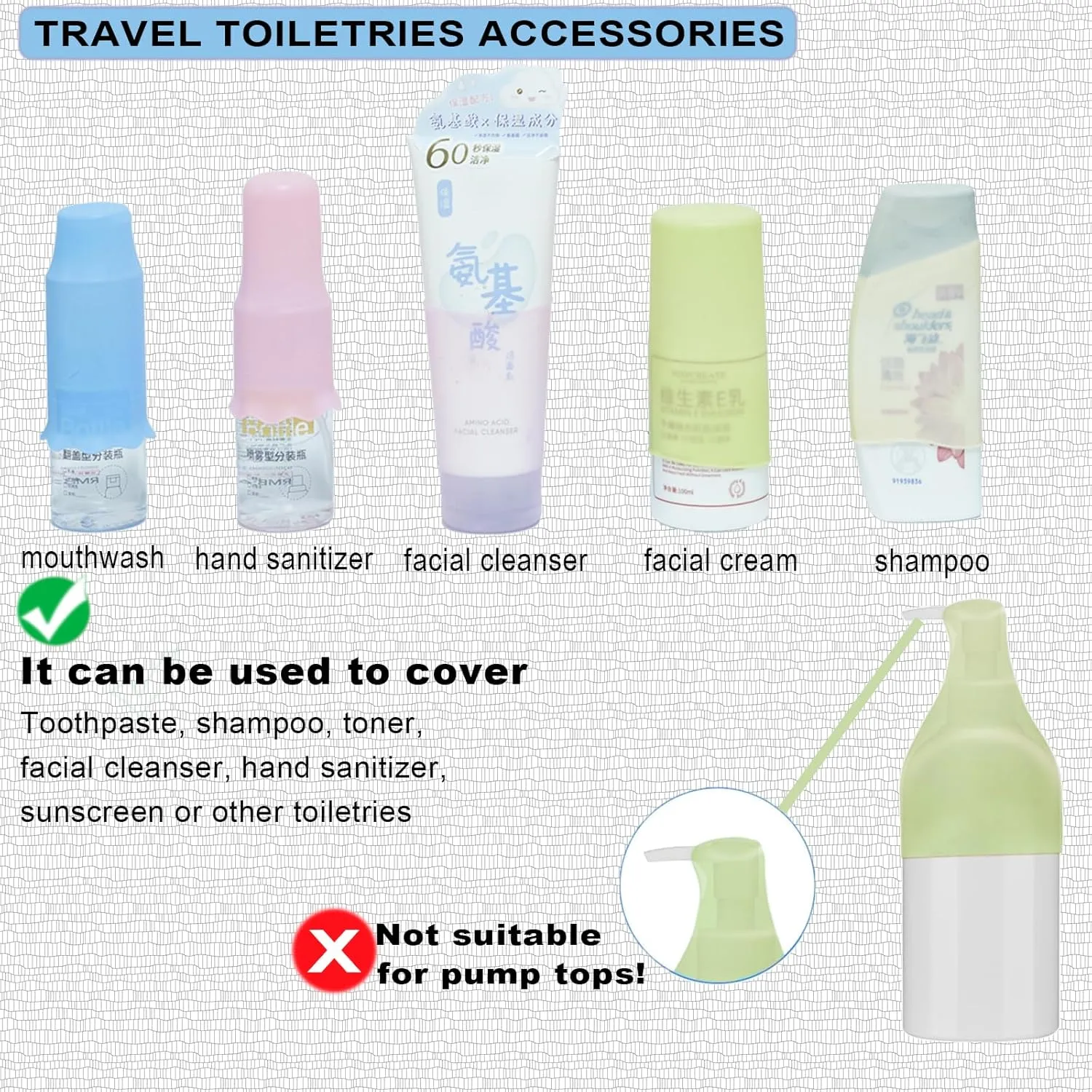 Travel Bottle Covers for Toiletries 10 Pack Silicone Travel Size Container Sleeves,Stretching Travel Toiletries Accessories for Shampoo Lotion Conditioner (Clear White-10pcs)