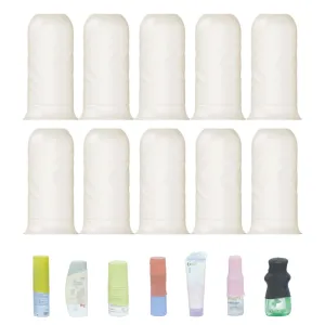 Travel Bottle Covers for Toiletries 10 Pack Silicone Travel Size Container Sleeves,Stretching Travel Toiletries Accessories for Shampoo Lotion Conditioner (Clear White-10pcs)