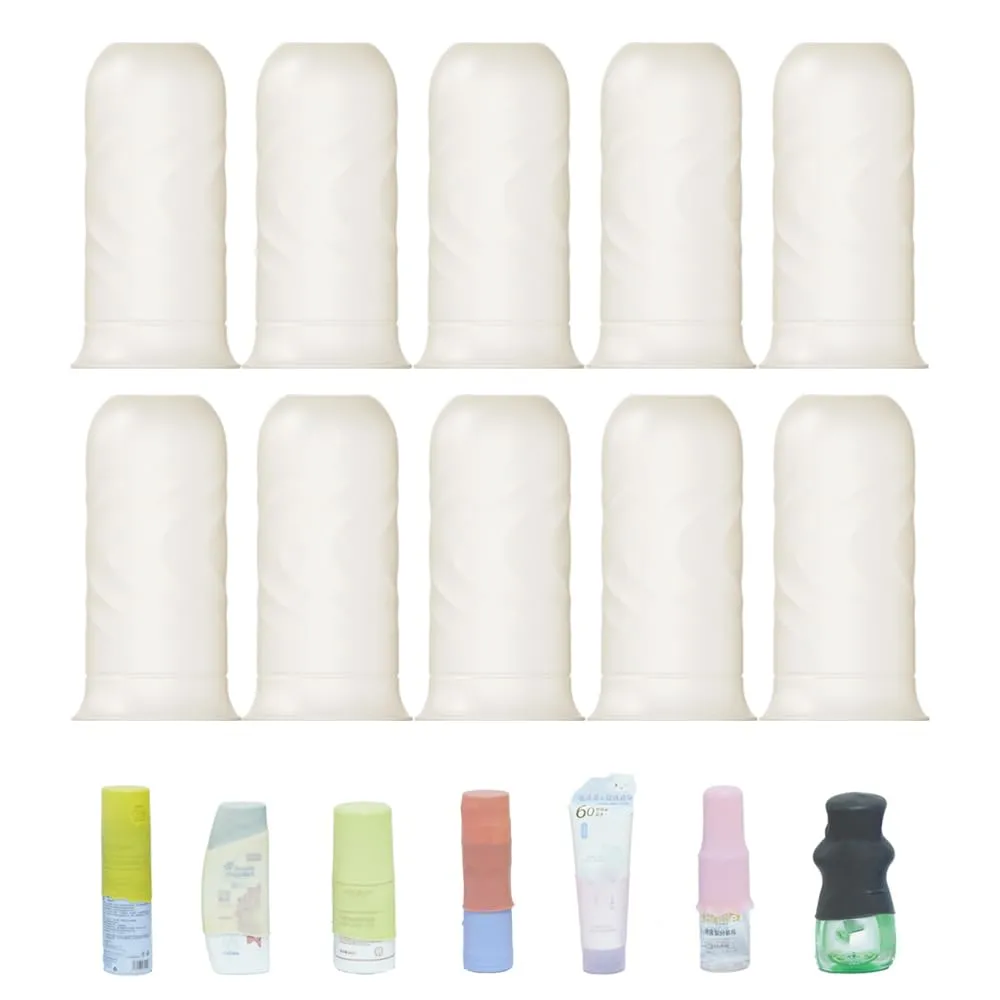 Travel Bottle Covers for Toiletries 10 Pack Silicone Travel Size Container Sleeves,Stretching Travel Toiletries Accessories for Shampoo Lotion Conditioner (Clear White-10pcs)