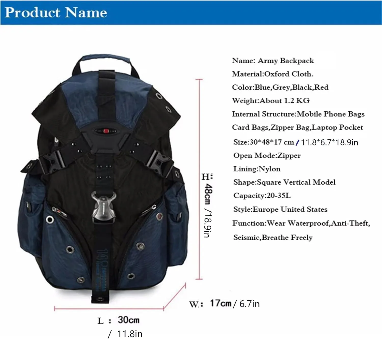 Travel Laptop BackpackExtra Large 1680D Oxford Waterproof College Backpacks Gaming Computer Backpack for Women Men fits 15.6 Inch Notebookblue