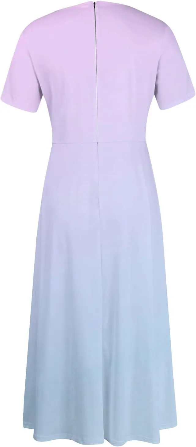 Trendy Short Sleeve Maxi Dresses Casual Plus Size Crewneck Long Sundress Elegant Formal A Line Smocked Flowy Party Dress