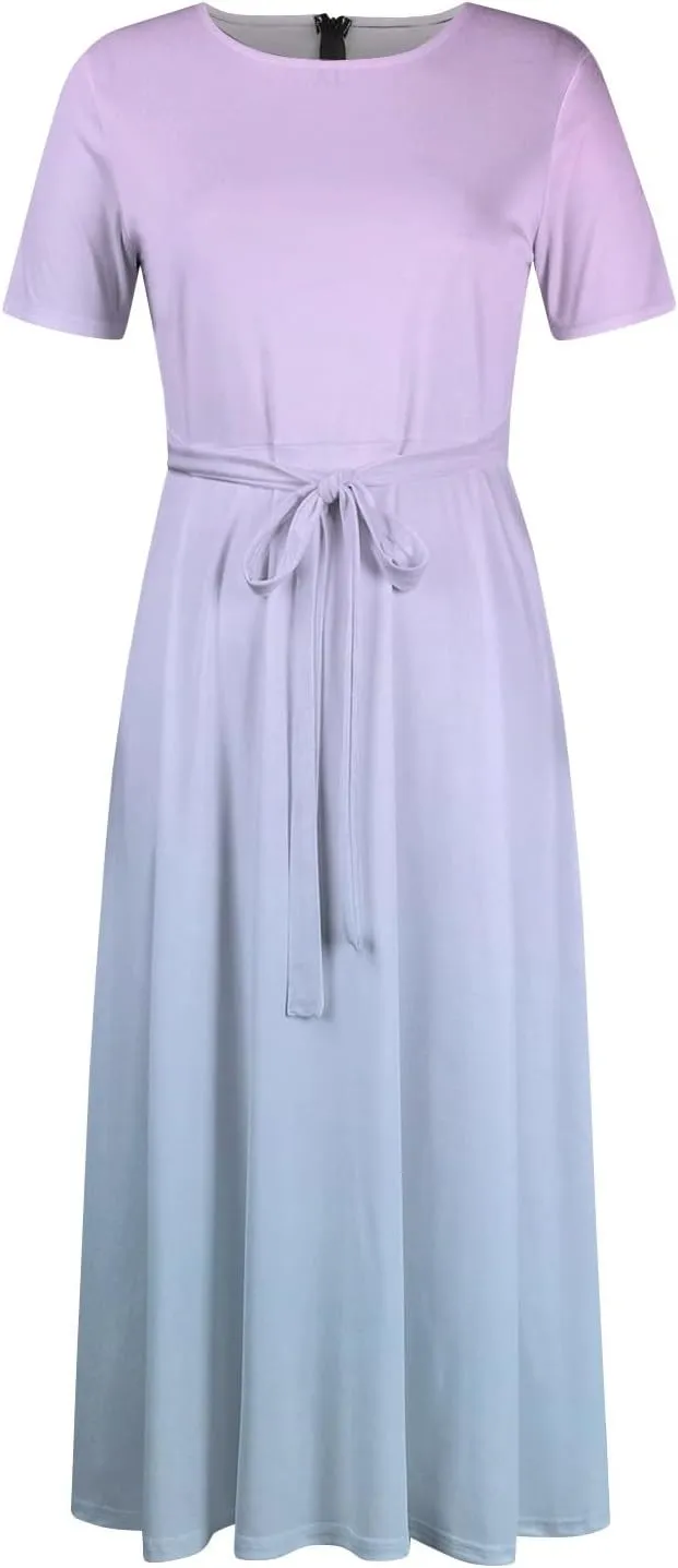 Trendy Short Sleeve Maxi Dresses Casual Plus Size Crewneck Long Sundress Elegant Formal A Line Smocked Flowy Party Dress