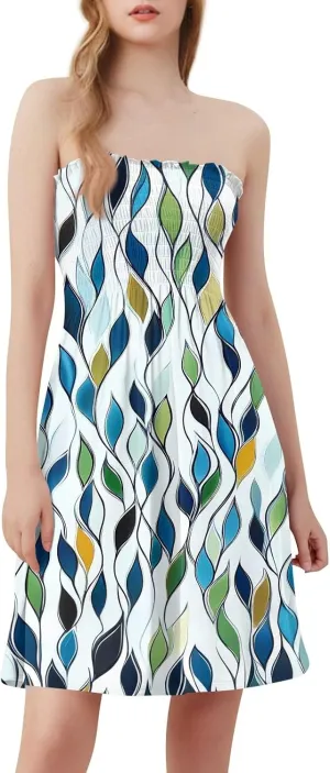 Tube Dresses for Women Strapless Summer Sexy Off Shoulder Flower Print Sleeveless Mini Sundress Beach Cover Up