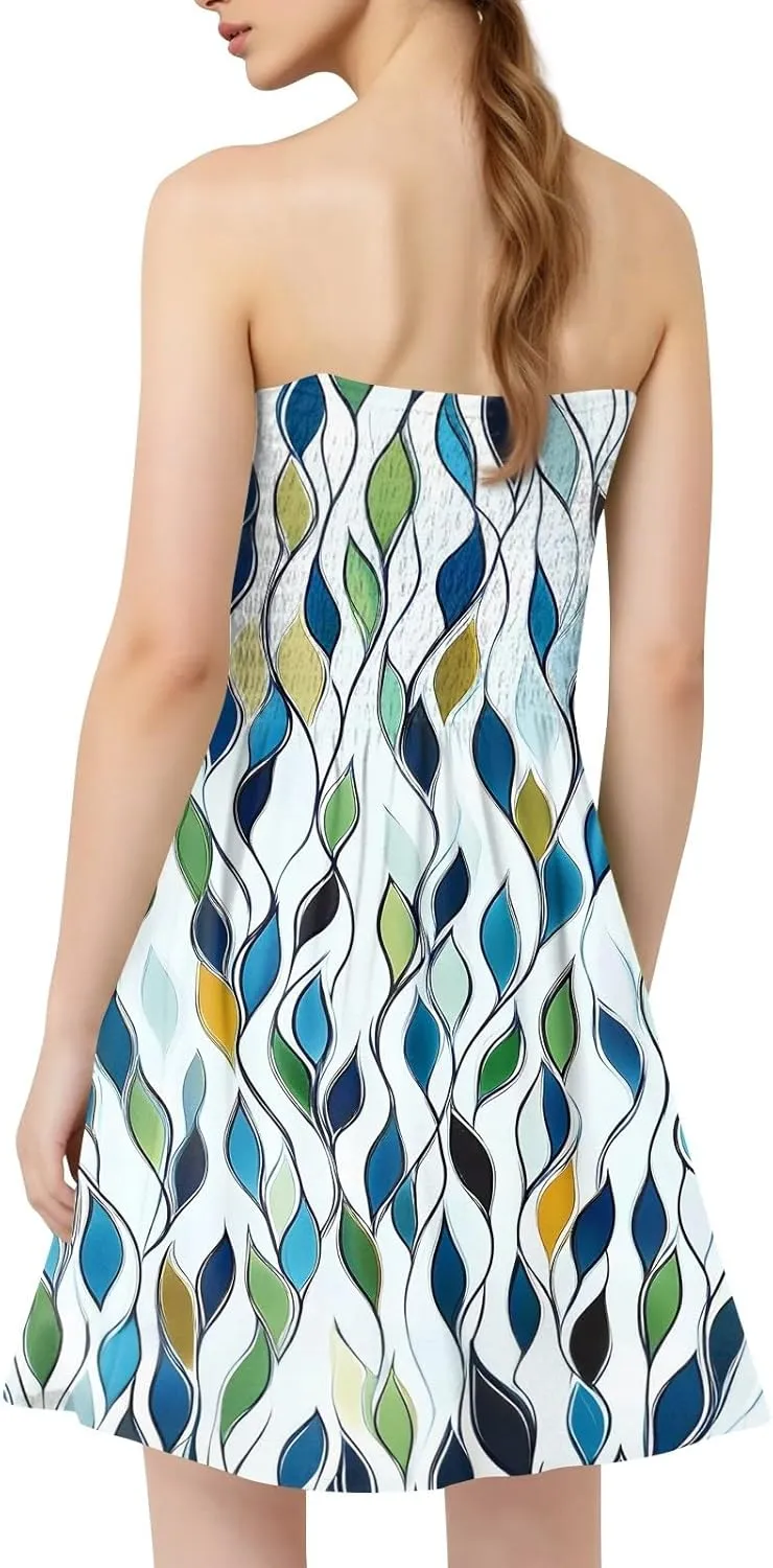 Tube Dresses for Women Strapless Summer Sexy Off Shoulder Flower Print Sleeveless Mini Sundress Beach Cover Up