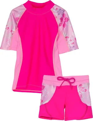 Tuga Girls Two-Piece Short Sleeve Swimsuit Set 2-14Years, UPF 50  Sun Protection