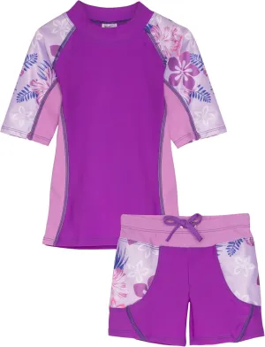 Tuga Girls Two-Piece Short Sleeve Swimsuit Set 2-14Years, UPF 50  Sun Protection