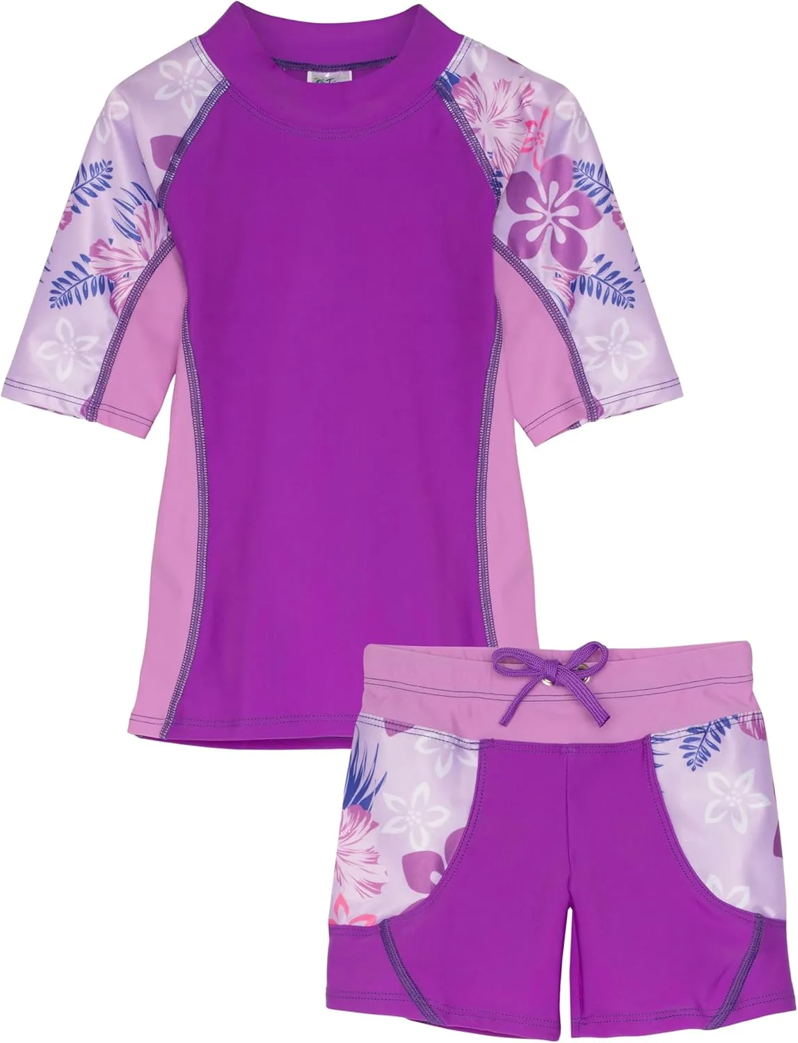 Tuga Girls Two-Piece Short Sleeve Swimsuit Set 2-14Years, UPF 50  Sun Protection