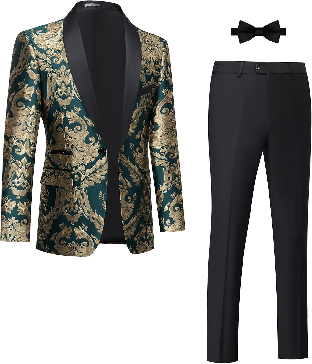Tuxedo Suits for Men 2 Piece Regular Fit Suit Floral Blazer Jacket Waistcoat Pants Men Suit Set for Wedding Prom
