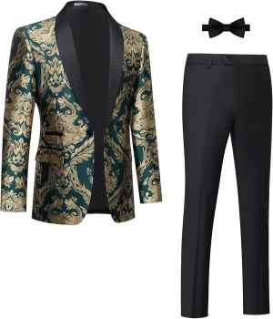 Tuxedo Suits for Men 2 Piece Regular Fit Suit Floral Blazer Jacket Waistcoat Pants Men Suit Set for Wedding Prom