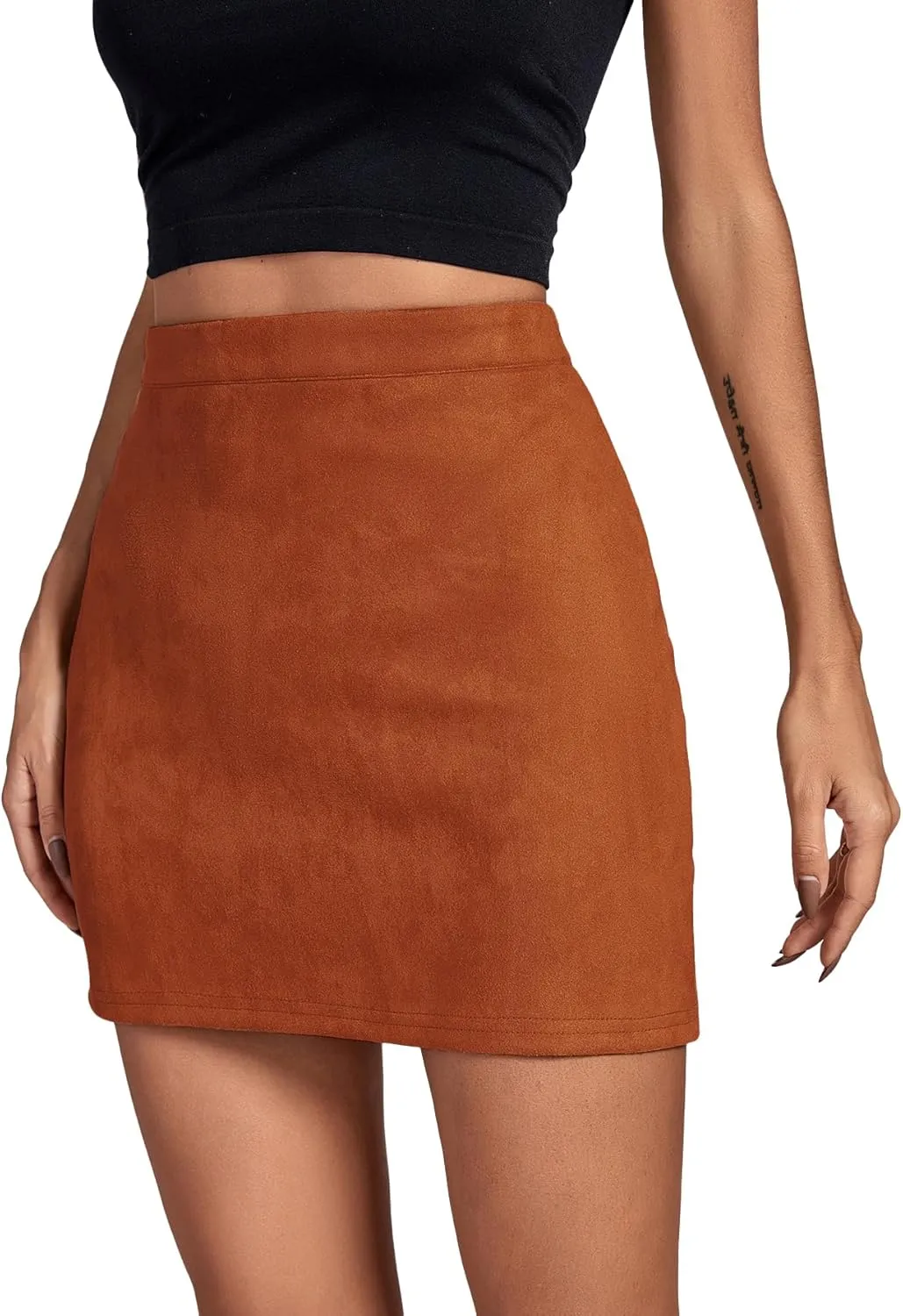 Umenlele Women's Bodycon Faux Suede High Waist Solid Mini Skirt