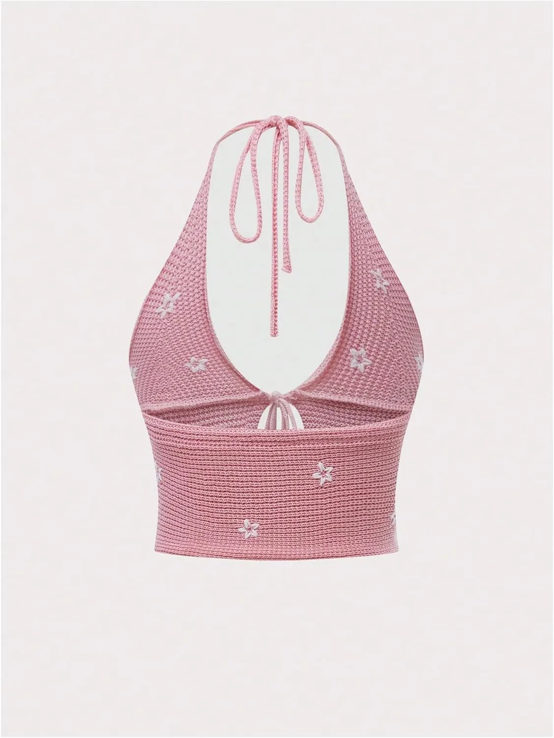 Verdusa Women's Tie Front Sleeveless Knitted Halter Crop Top V Neck Camisole