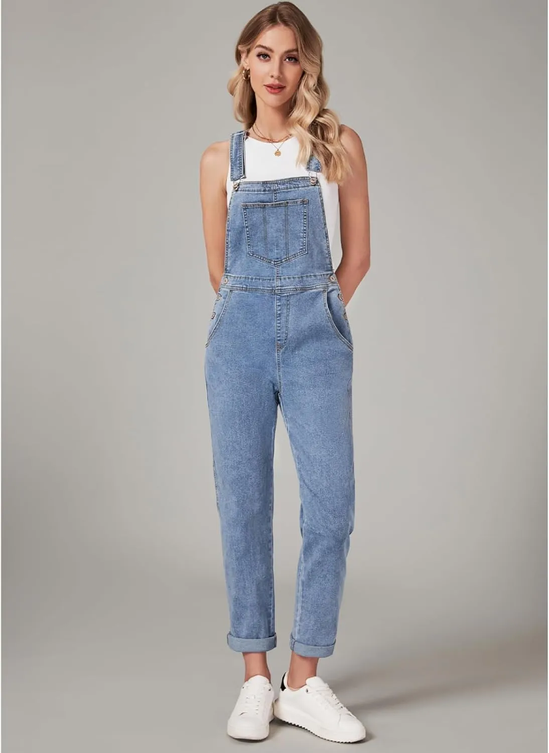 Vetinee Womens Classic Adjustable Straps Pockets Denim Bib Overalls Jeans Pants