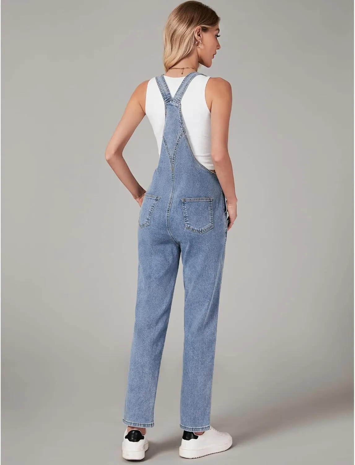 Vetinee Womens Classic Adjustable Straps Pockets Denim Bib Overalls Jeans Pants