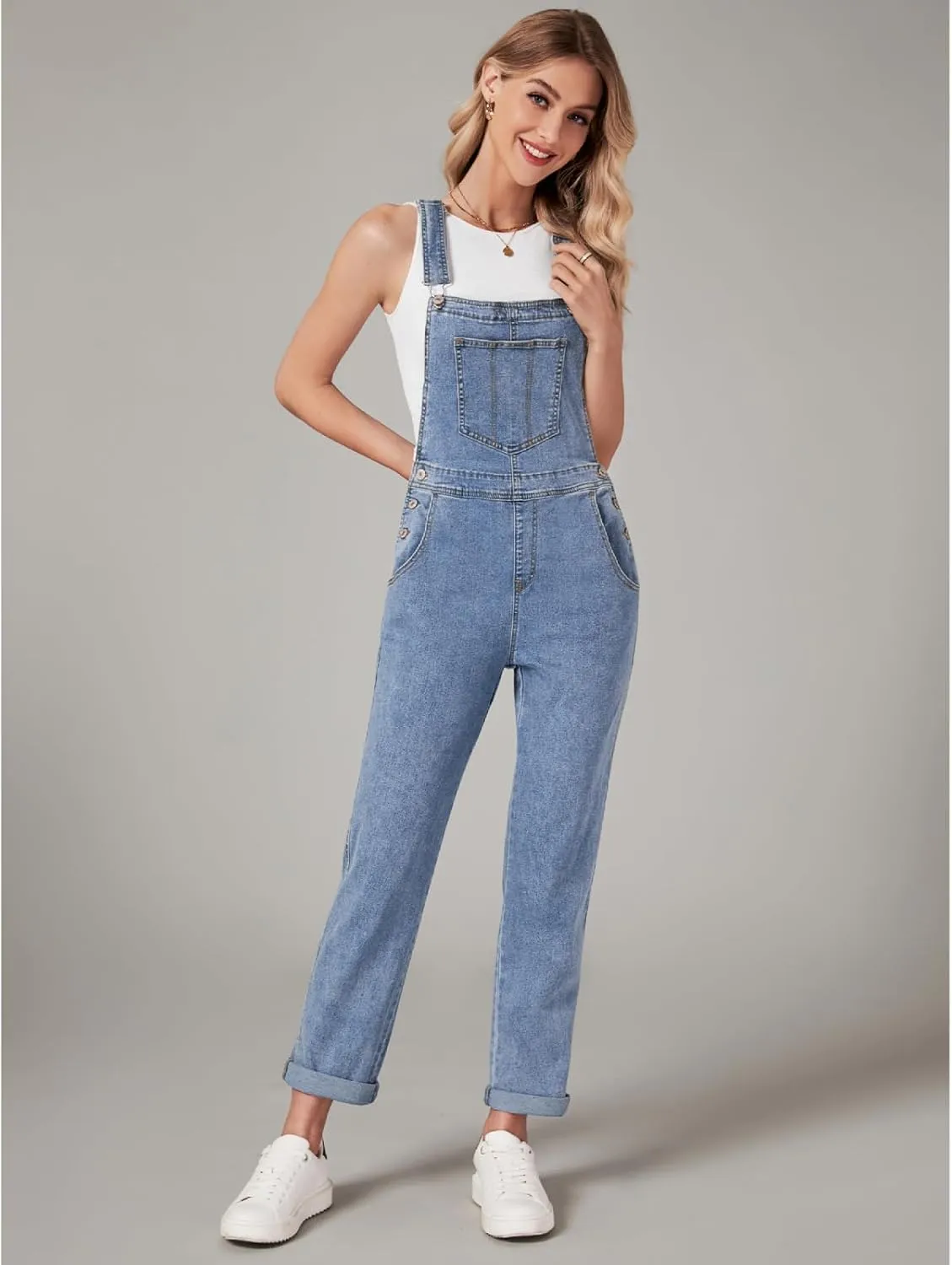 Vetinee Womens Classic Adjustable Straps Pockets Denim Bib Overalls Jeans Pants