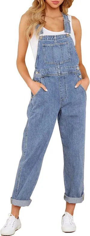 Vetinee Womens Classic Adjustable Straps Pockets Denim Bib Overalls Jeans Pants
