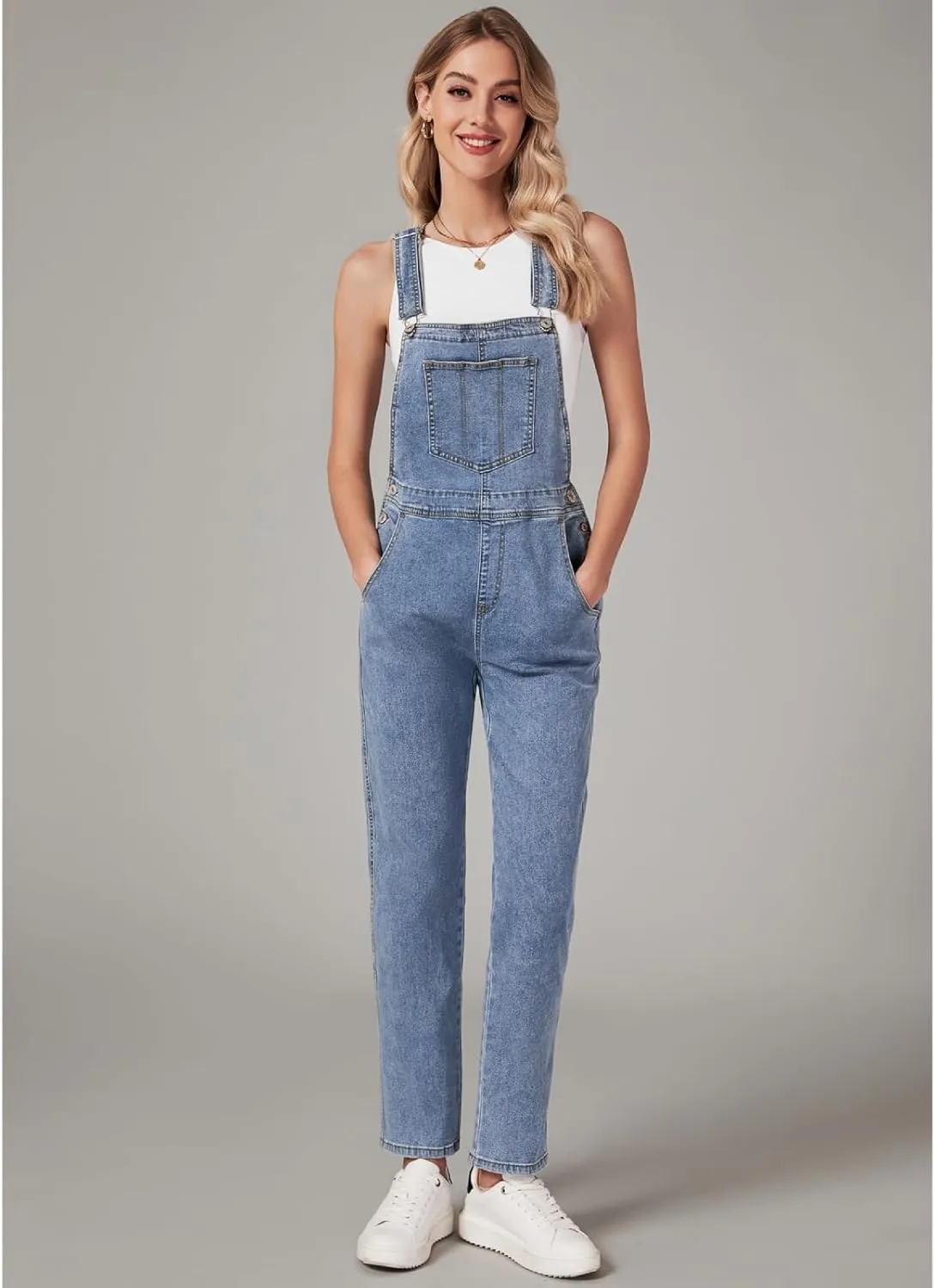 Vetinee Womens Classic Adjustable Straps Pockets Denim Bib Overalls Jeans Pants