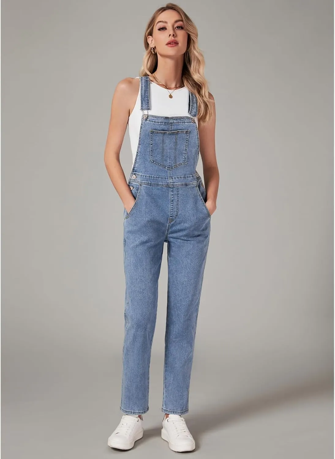 Vetinee Womens Classic Adjustable Straps Pockets Denim Bib Overalls Jeans Pants