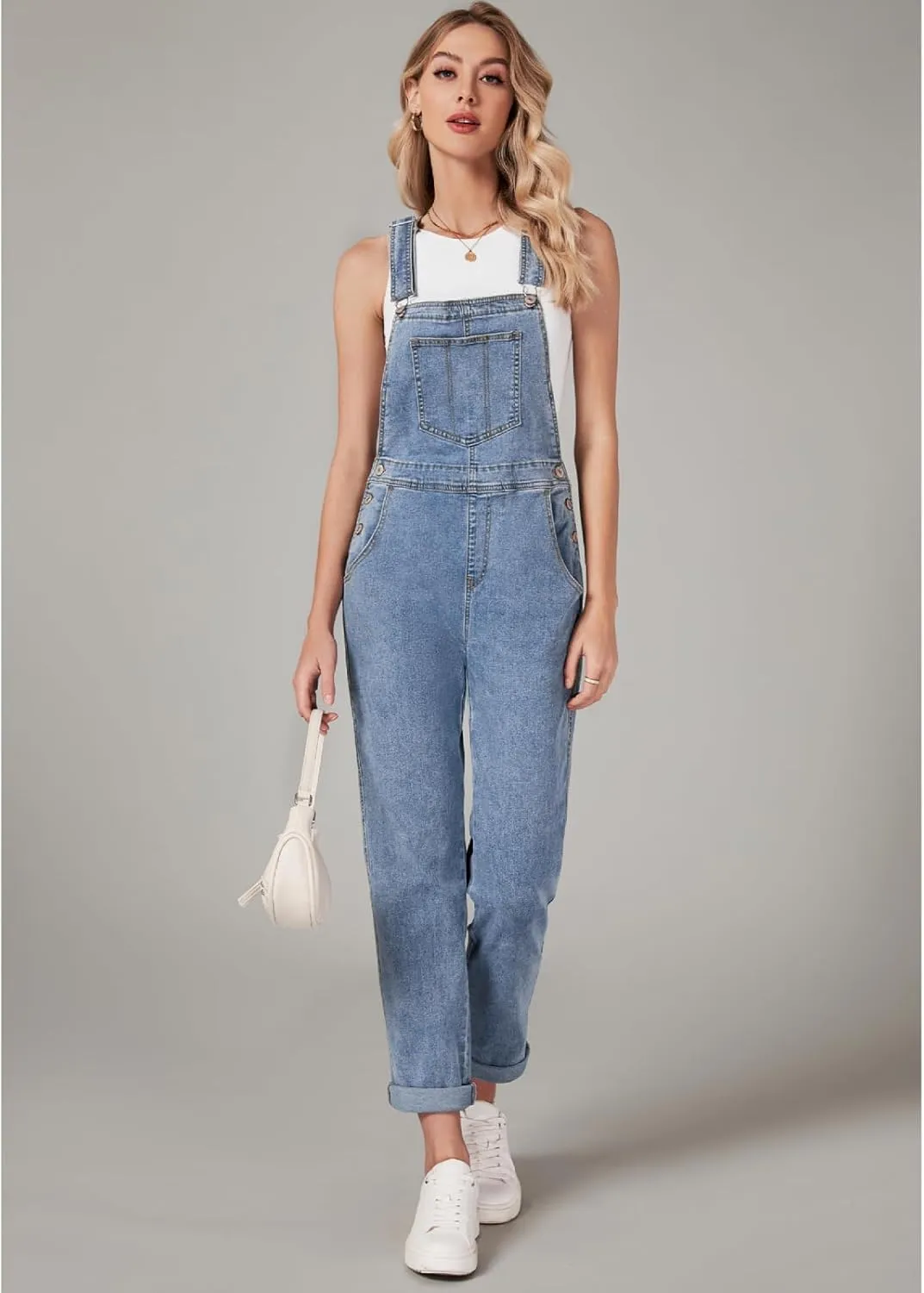 Vetinee Womens Classic Adjustable Straps Pockets Denim Bib Overalls Jeans Pants