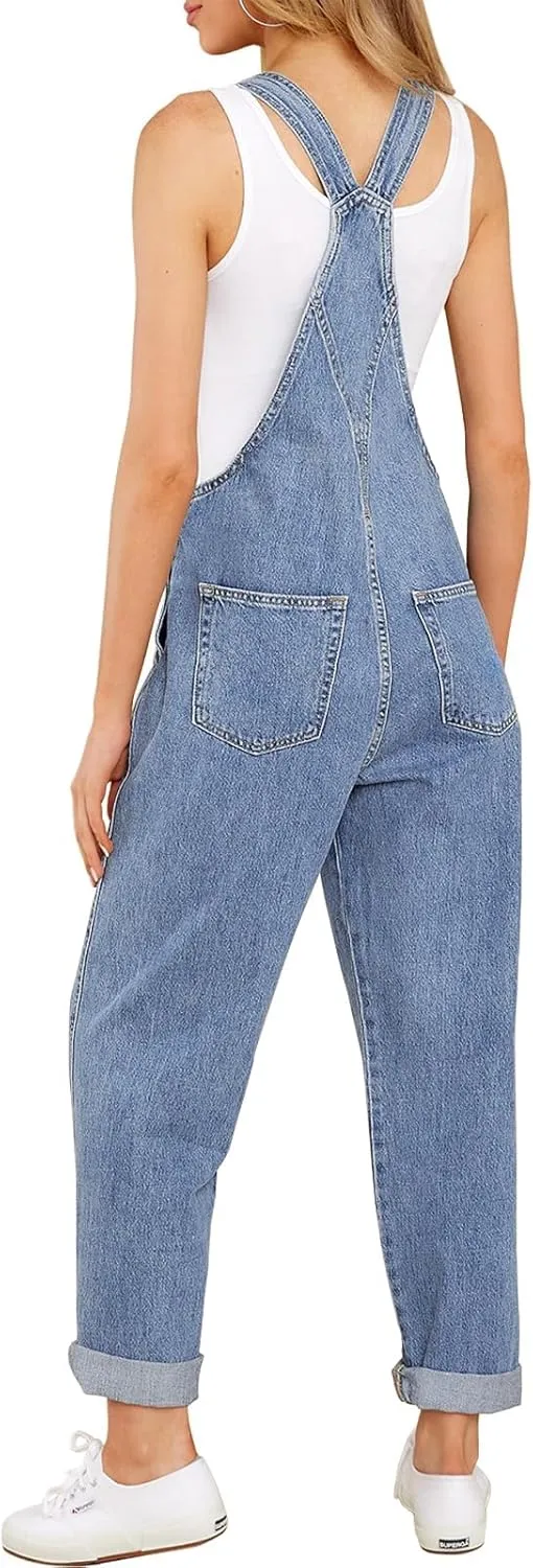 Vetinee Womens Classic Adjustable Straps Pockets Denim Bib Overalls Jeans Pants