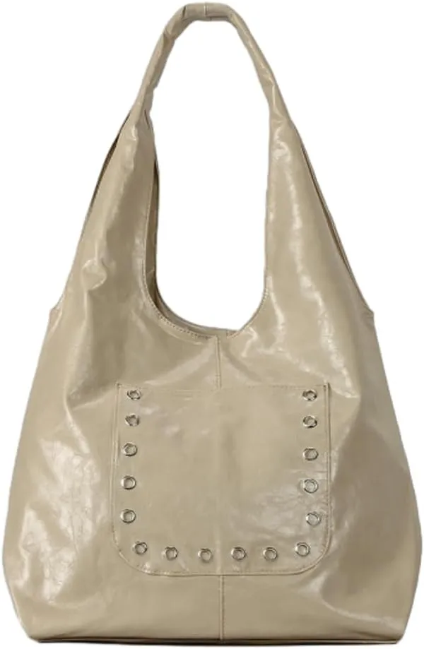 Vintage Studded Bag Y2k Purse Trendy Oil Wax Leather Shoulder Bag Simple Hand Bags Large Capacity Bucket Bags for Women