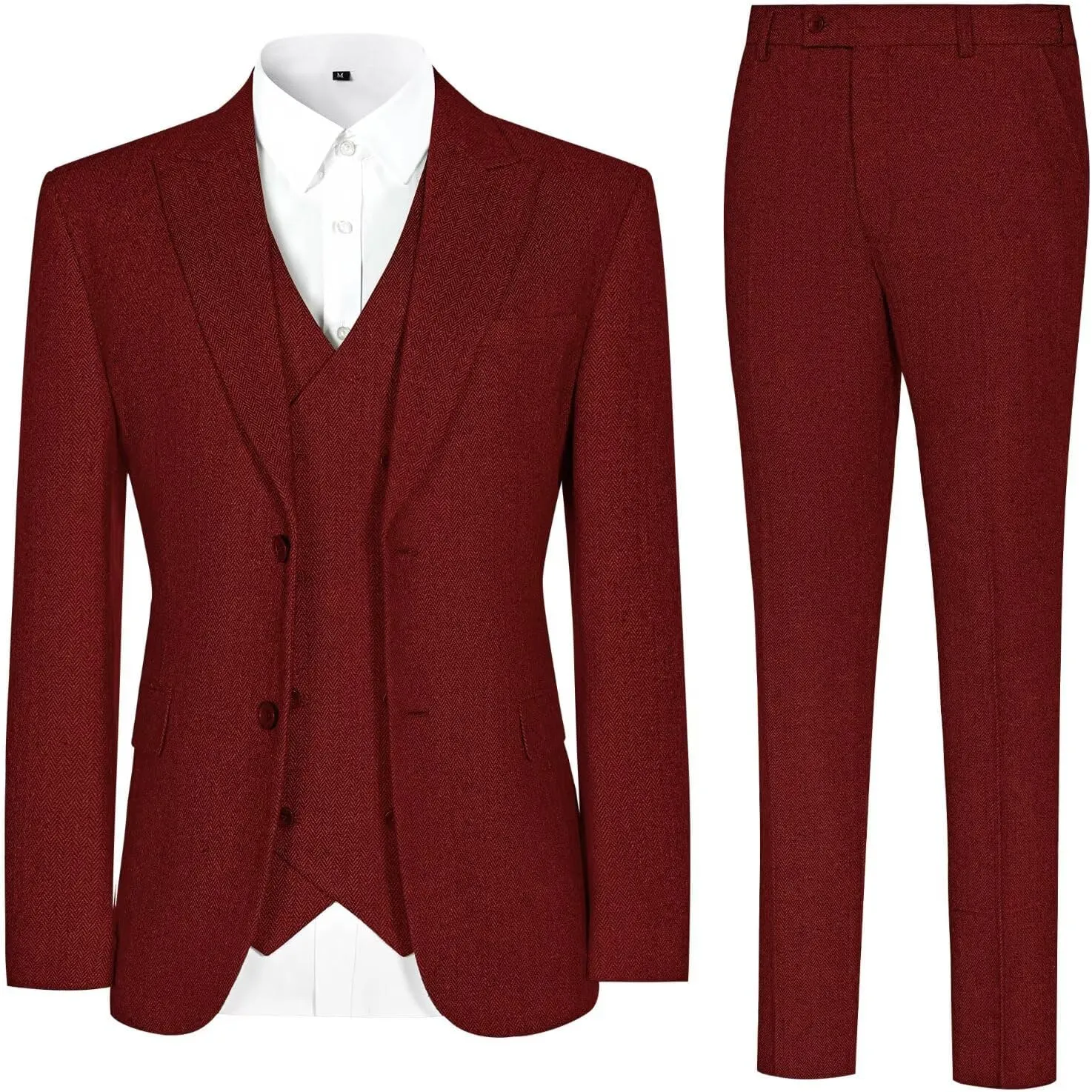 Vintage Tweed Herringbone Suits for Men 2 Button Slim Fit 3 Piece Formal Wool Suit Jacket Vest Pants Men Prom Dress Tuxedo
