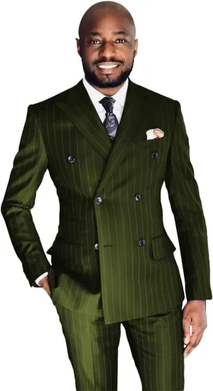 Wangyue Men's Double Breasted Pinstripe Suit 2-Piece Set Business Casual Wedding Party Suit