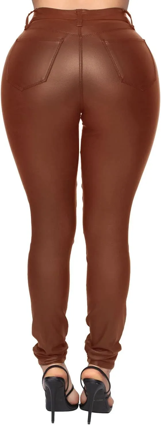WAYRUNZ Womens High Waisted Stretch Faux Leather Pants PU Coated Legging Juniors