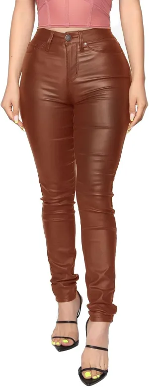 WAYRUNZ Womens High Waisted Stretch Faux Leather Pants PU Coated Legging Juniors