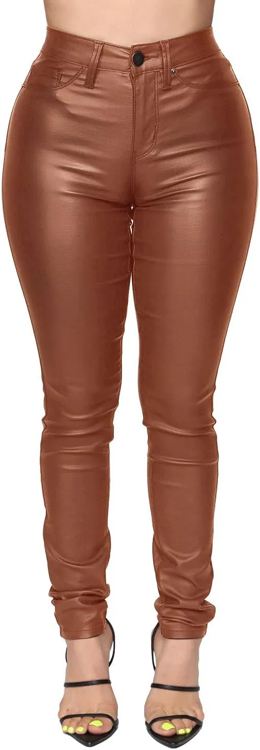 WAYRUNZ Womens High Waisted Stretch Faux Leather Pants PU Coated Legging Juniors