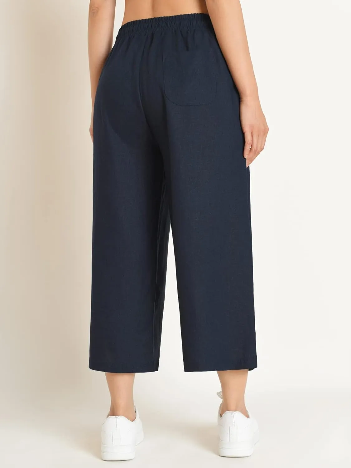 Weintee Women's Linen Capris Wide Leg Cropped Pants with Pockets