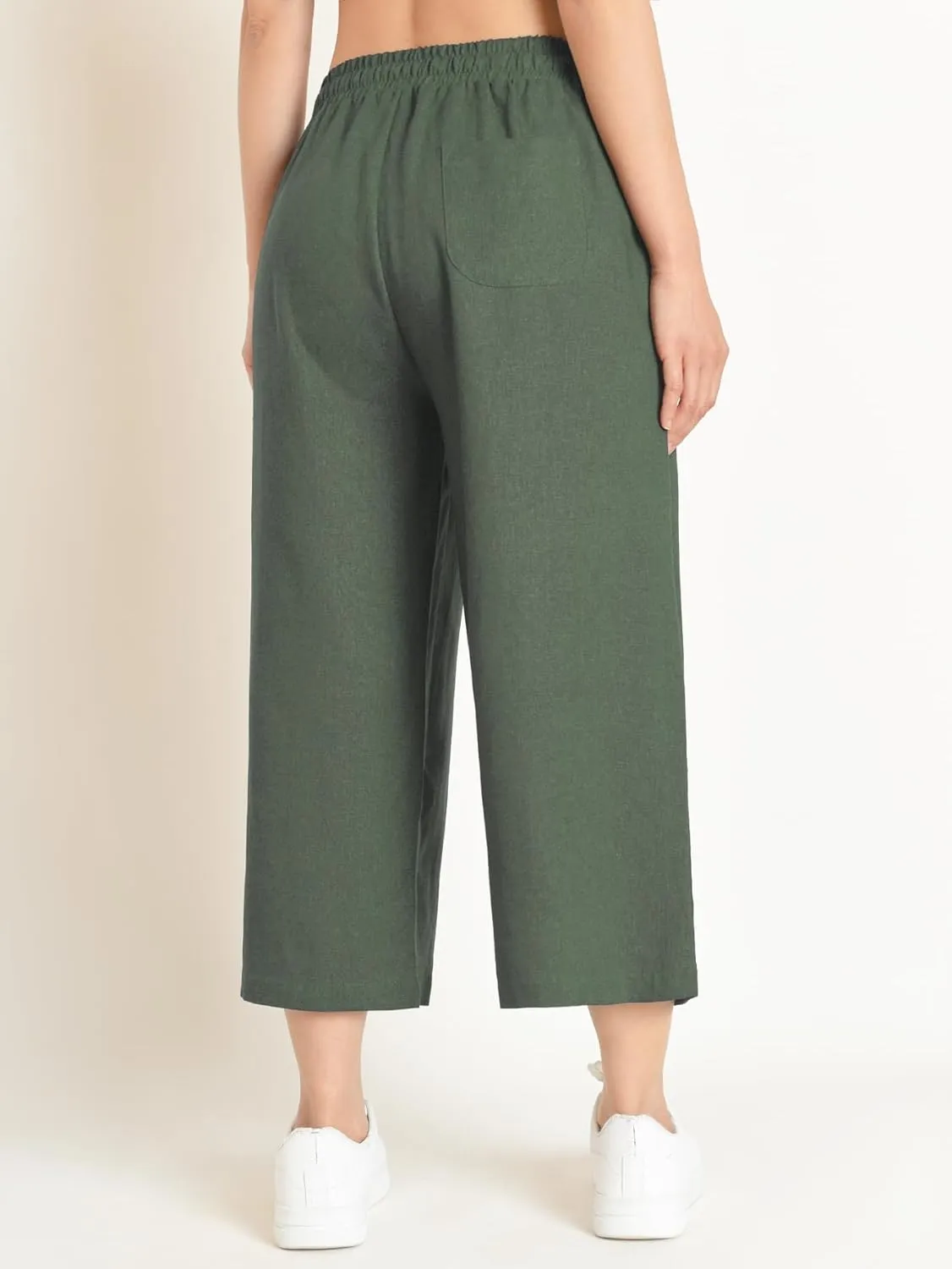 Weintee Women's Linen Capris Wide Leg Cropped Pants with Pockets