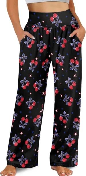 Wide Leg Pants for Women Summer 2024 Palazzo Tropical Floral Casual High Waist Trousers with Pockets S-3XL