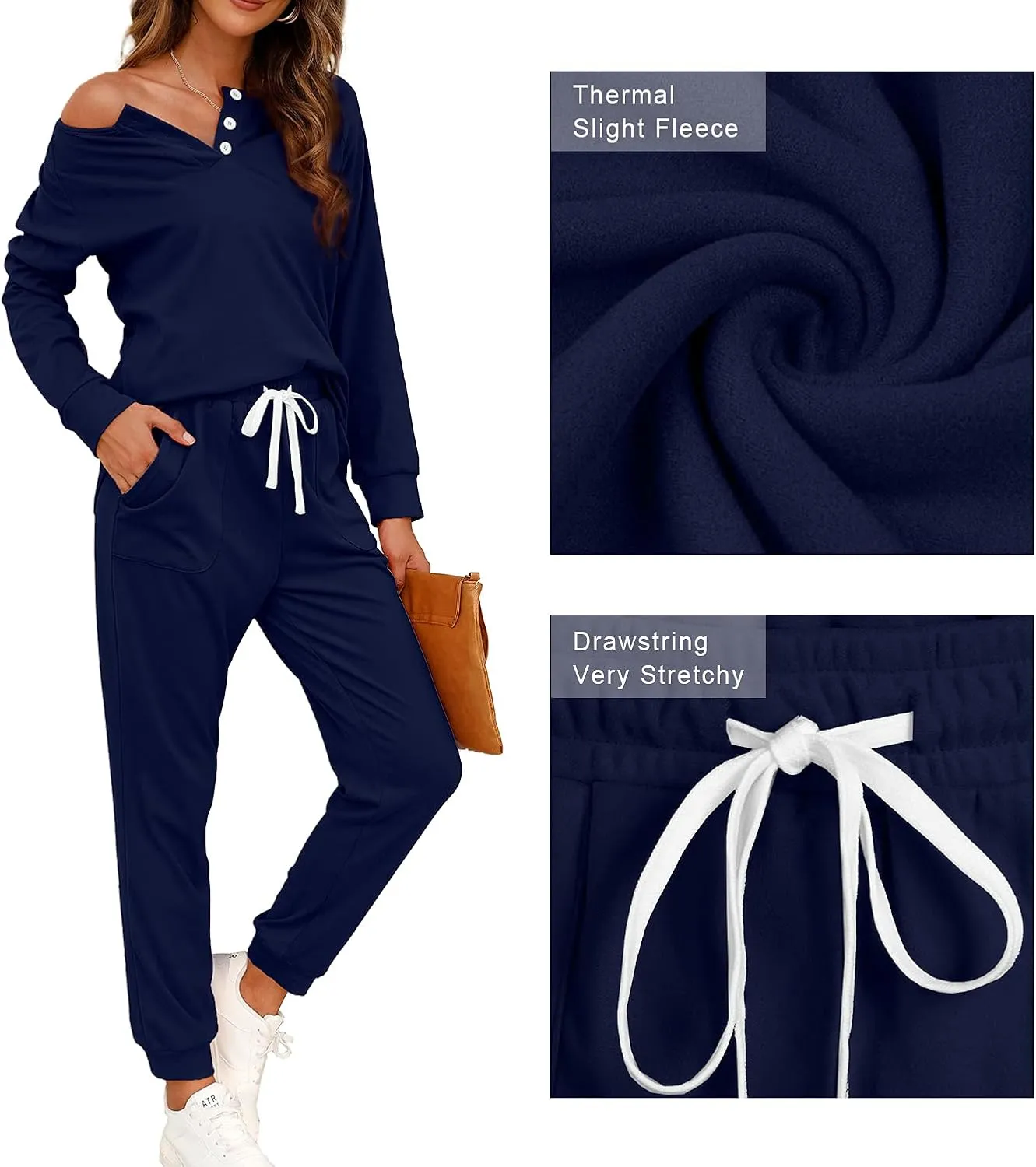 WIHOLL Two Piece Outfits for Women Lounge Sets Button Down Sweatshirt Sweatpants Sweatsuits Set with Pockets