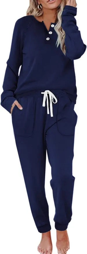 WIHOLL Two Piece Outfits for Women Lounge Sets Button Down Sweatshirt Sweatpants Sweatsuits Set with Pockets