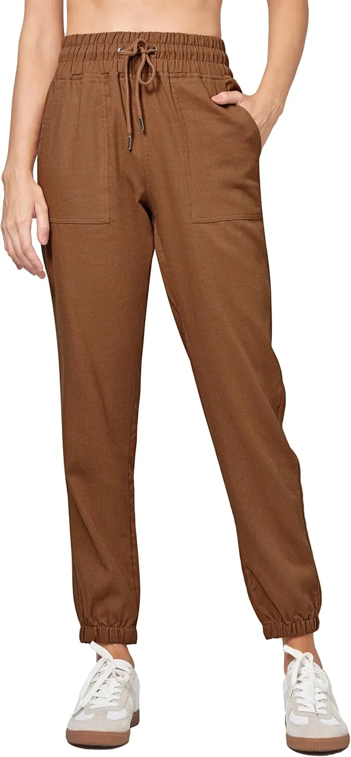 Willit Women Linen Pants Joggers Casual Lightweight Lounge Cotton Linen Travel Beach Summer Pants with Pockets 28"