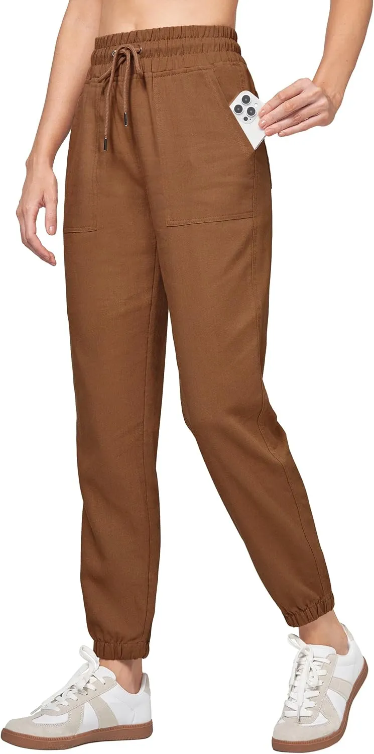 Willit Women Linen Pants Joggers Casual Lightweight Lounge Cotton Linen Travel Beach Summer Pants with Pockets 28"
