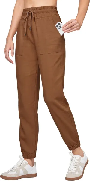 Willit Women Linen Pants Joggers Casual Lightweight Lounge Cotton Linen Travel Beach Summer Pants with Pockets 28"