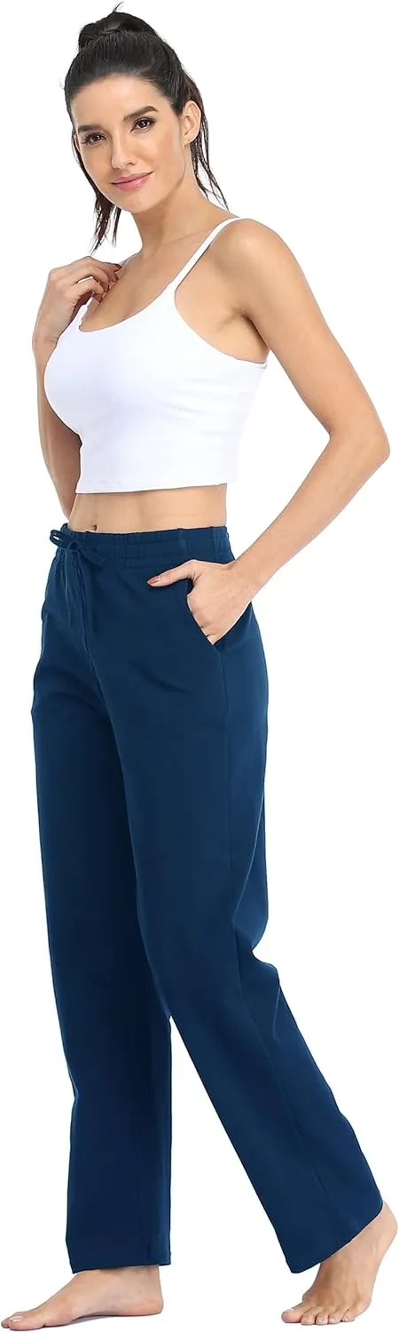 Willit Women's Cotton Sweatpants Open Bottom Yoga Sports Pants Straight Leg Lounge Athletic Pants with Pockets