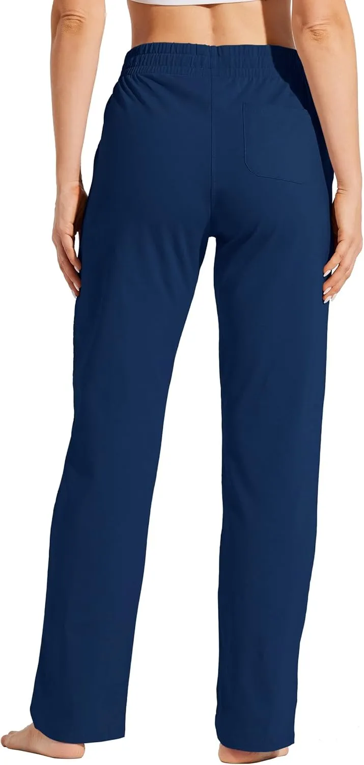 Willit Women's Cotton Sweatpants Open Bottom Yoga Sports Pants Straight Leg Lounge Athletic Pants with Pockets