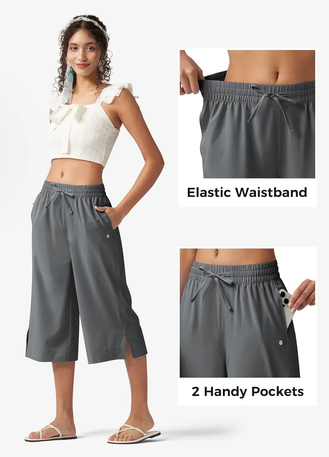 Willit Women's Wide Leg Capris Pants Lightweight Travel Pants Quick Dry Summer Walking Athletic UPF50  Pockets
