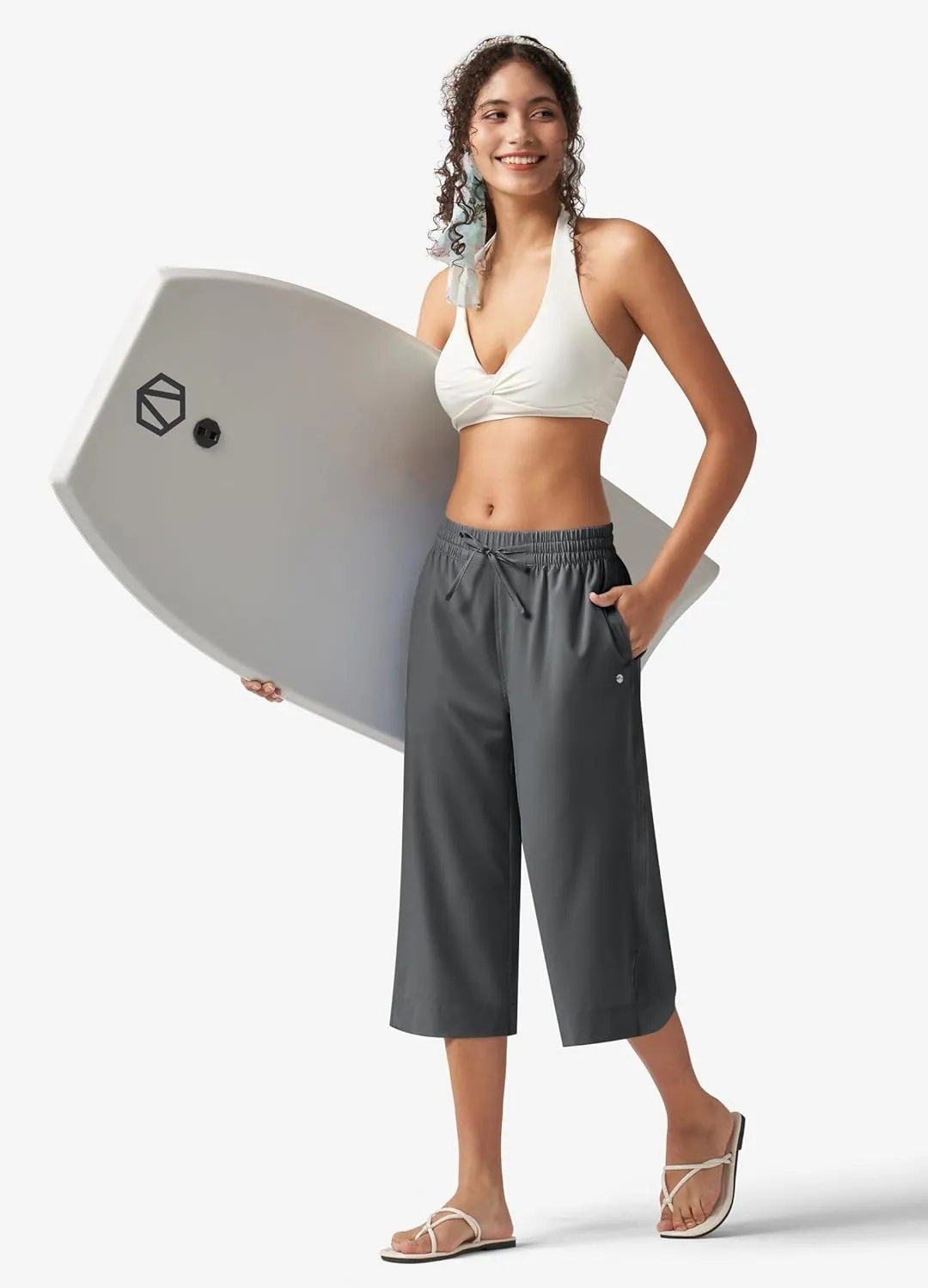 Willit Women's Wide Leg Capris Pants Lightweight Travel Pants Quick Dry Summer Walking Athletic UPF50  Pockets