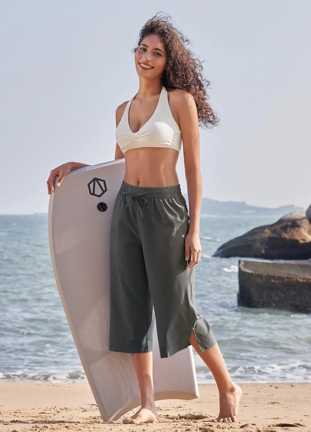 Willit Women's Wide Leg Capris Pants Lightweight Travel Pants Quick Dry Summer Walking Athletic UPF50  Pockets