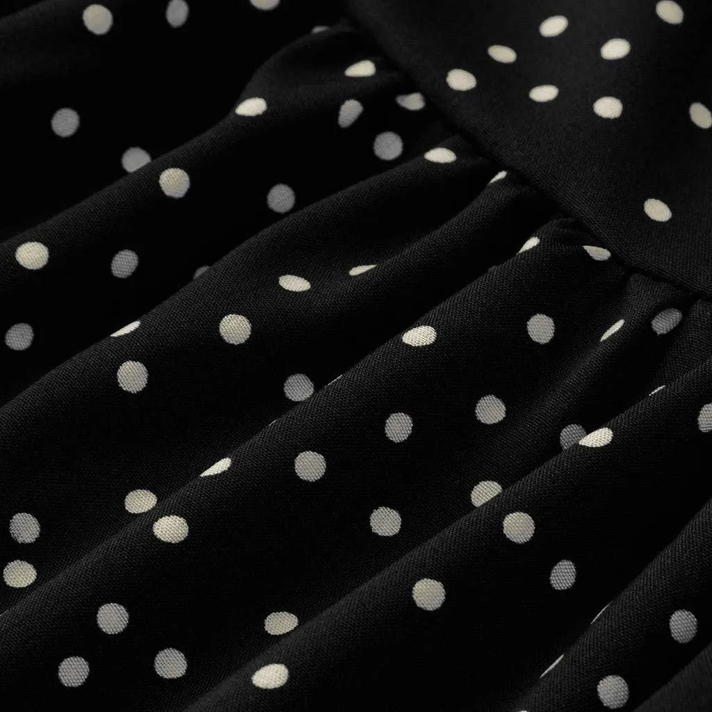 Women Casual Dot Print Sexy V Neck Long Sleeve Mini Dress Plus Size Ruffle Flowy Summer Loose Swing Dress