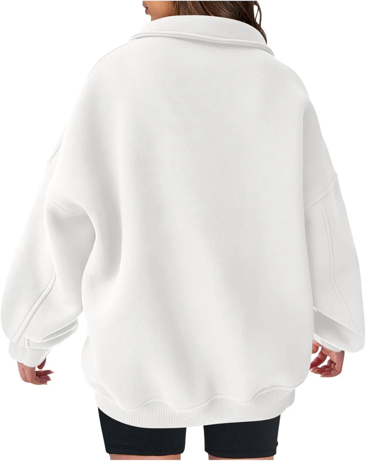 Women Casual Half Zip Oversized Sweatshirts Long Sleeve Plain Collared Hoodie Drop Shoulder Fleece Fall Pullover