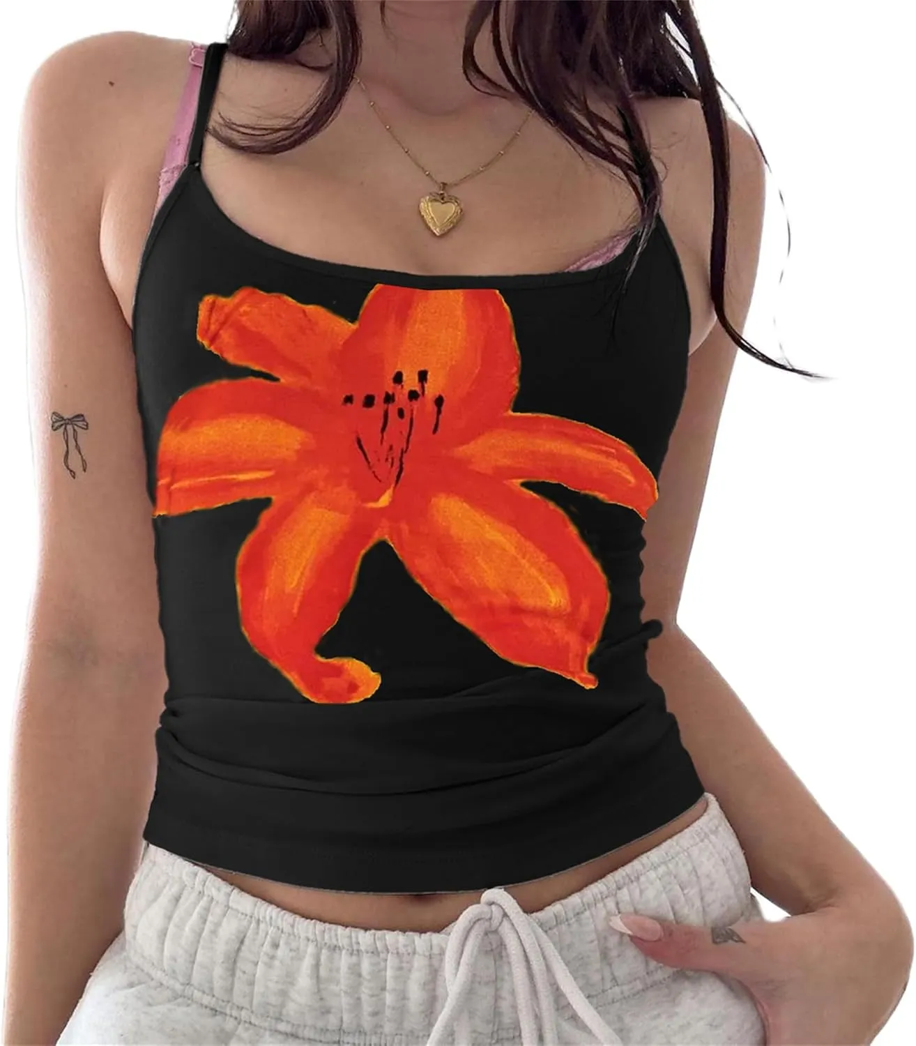Women Floral Print Tank Cami Top Y2k Slim Spaghetti Strap Low Cut Sleeveless Camisole Vintage Aesthetic Streetwear