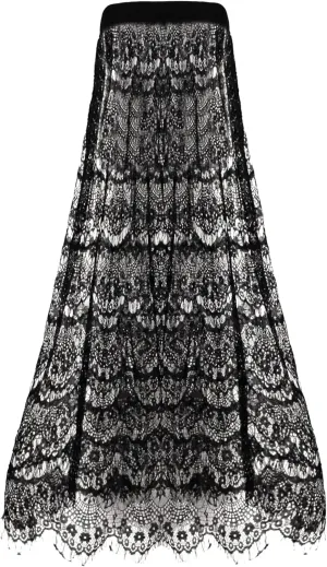 Women Floral Tassels Sheer Mesh Maxi Long Skirt High Elastic Waisted Skirt Summer Beach Bikini Cover Up Black
