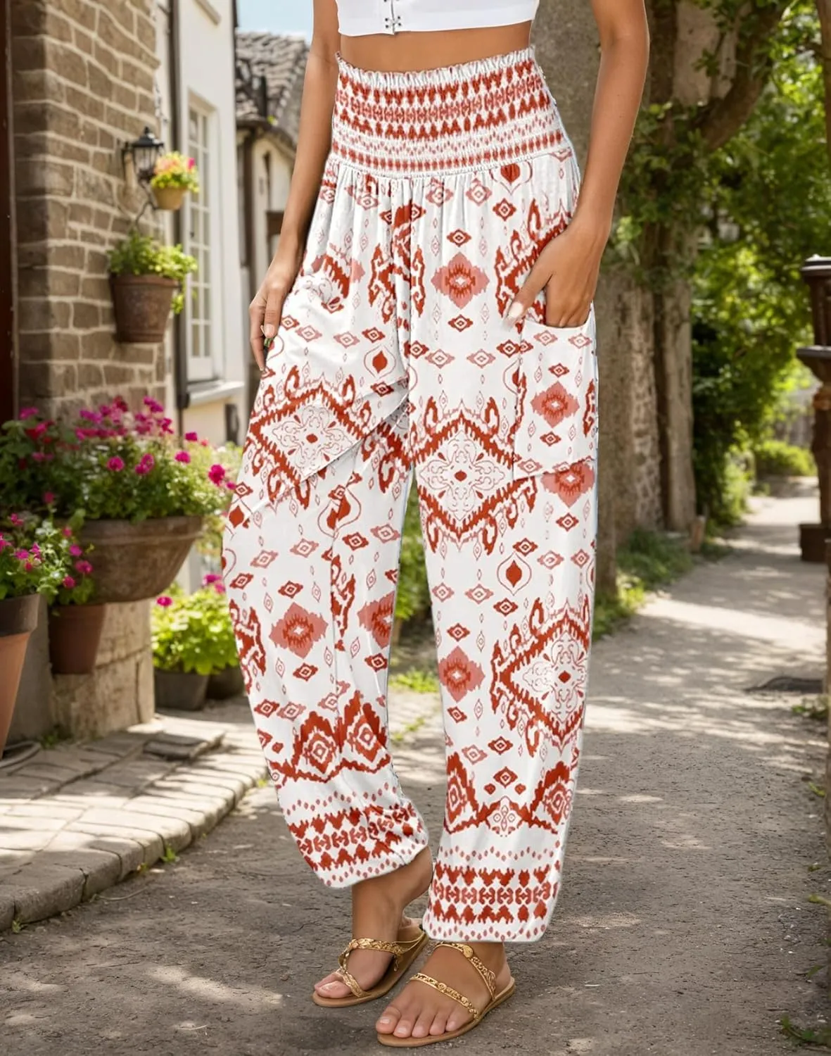 Women Loose Baggy Boho Floral Print Harem Hippie Pant Casual High Waist Yoga Beach Palazzo Trouser Jogger with Pocket