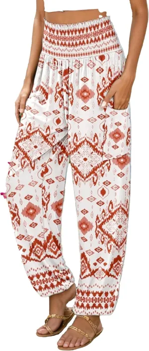 Women Loose Baggy Boho Floral Print Harem Hippie Pant Casual High Waist Yoga Beach Palazzo Trouser Jogger with Pocket