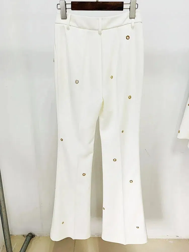 Women Pant Suit - Grommet Lapel Blazer Trouser Suit