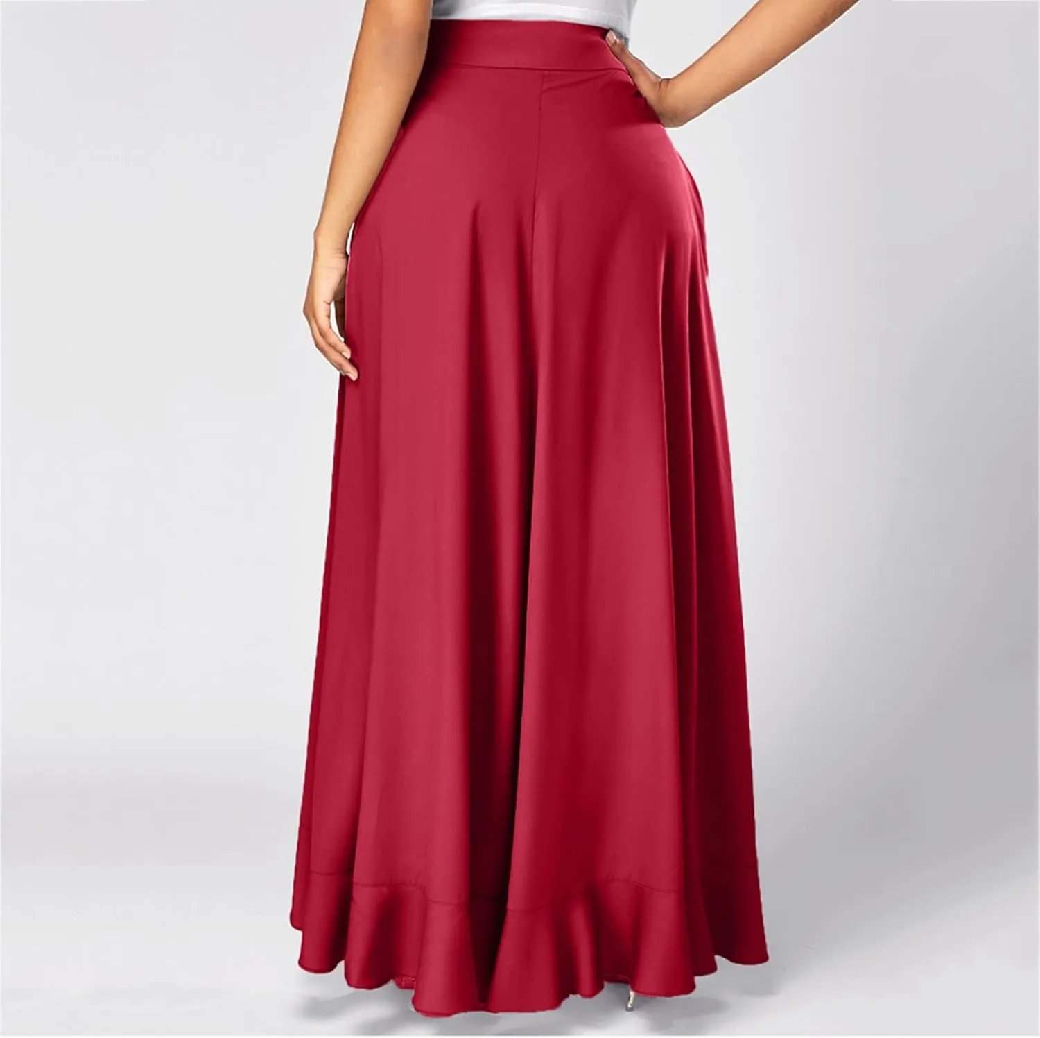 Women Ruffle Pants Flowy Trousers with Skirt High Waist Maxi Skirts Dressy Casual Skirts Lace Up Overlay Pant Skirts